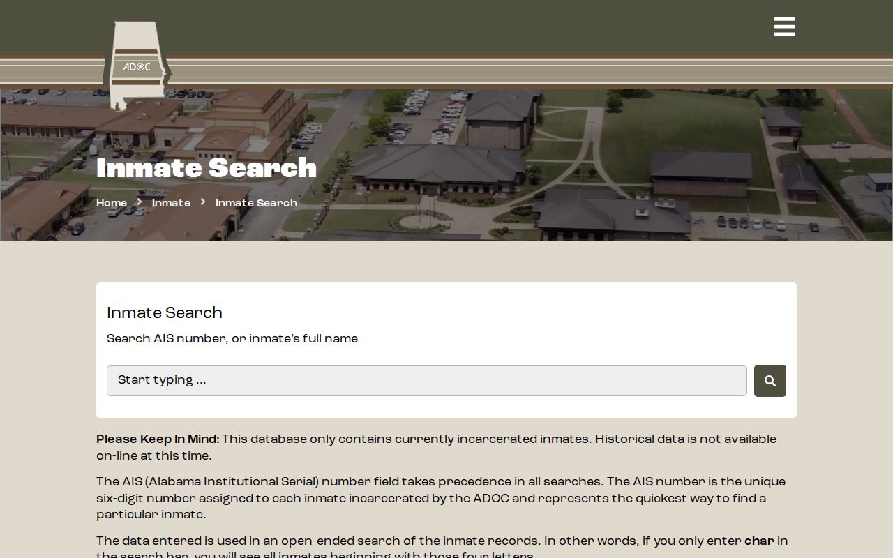 Alabama state custody search form distinguished from Bibb County recent arrests